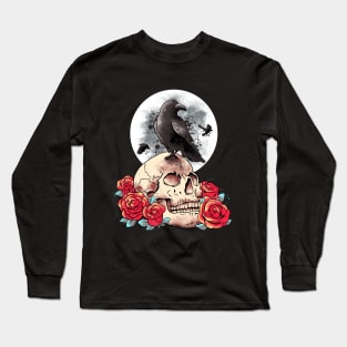 Goths Occult Moon Rose Witchcraft Full Moon Gothic Raven Long Sleeve T-Shirt